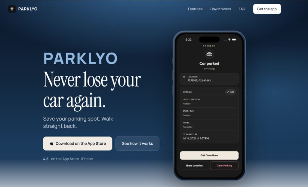 Parklyo iPhone app — Never lose your car again